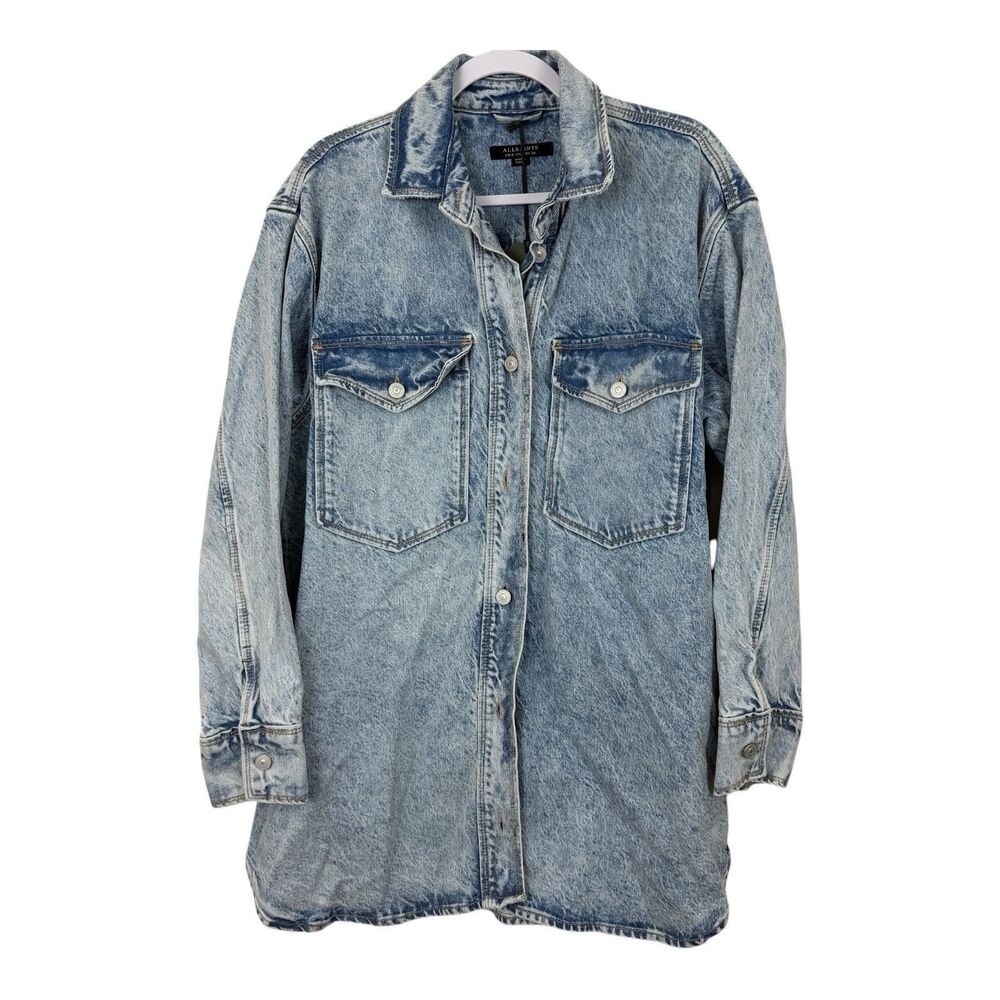AllSaints Jean Dress Chloe Shacket Sz 4 Light Indigo Blue Denim Western Cowgirl